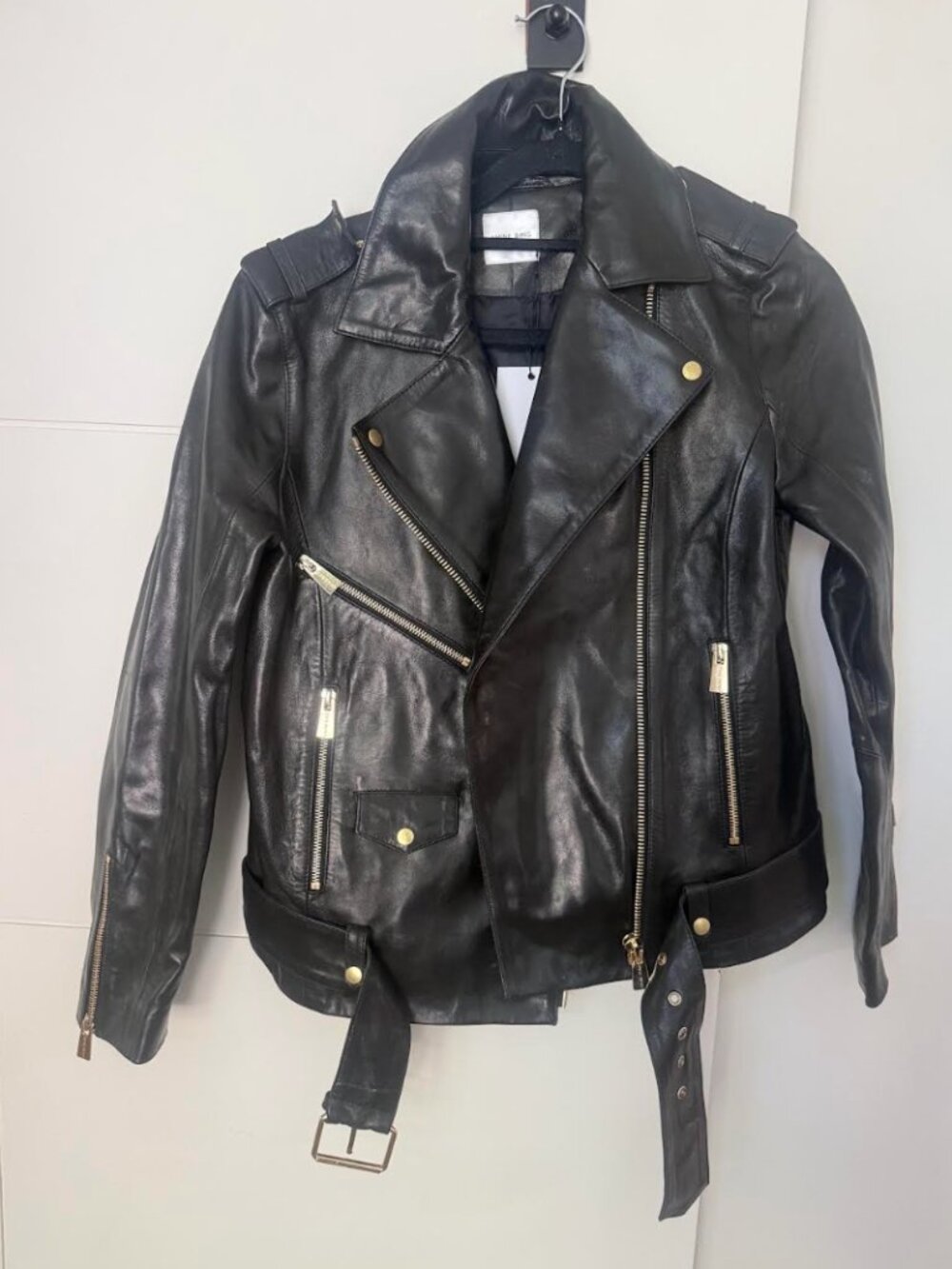 Anine Bing Classic Leather Jacket with Gold Hardware